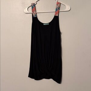 Stylish Black Tank Top with Vibrant Straps